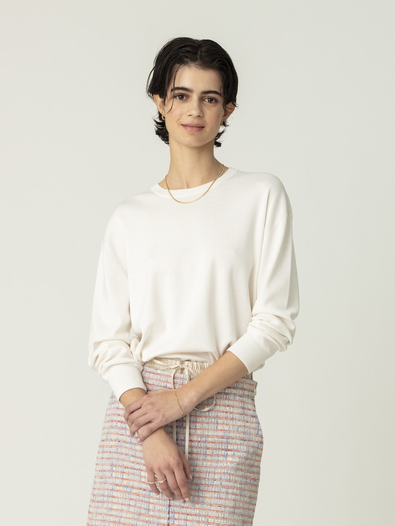 シルク コットン ハイゲージ ニット プルオーバー（ホワイト/ネイビー） 詳細画像 white 1