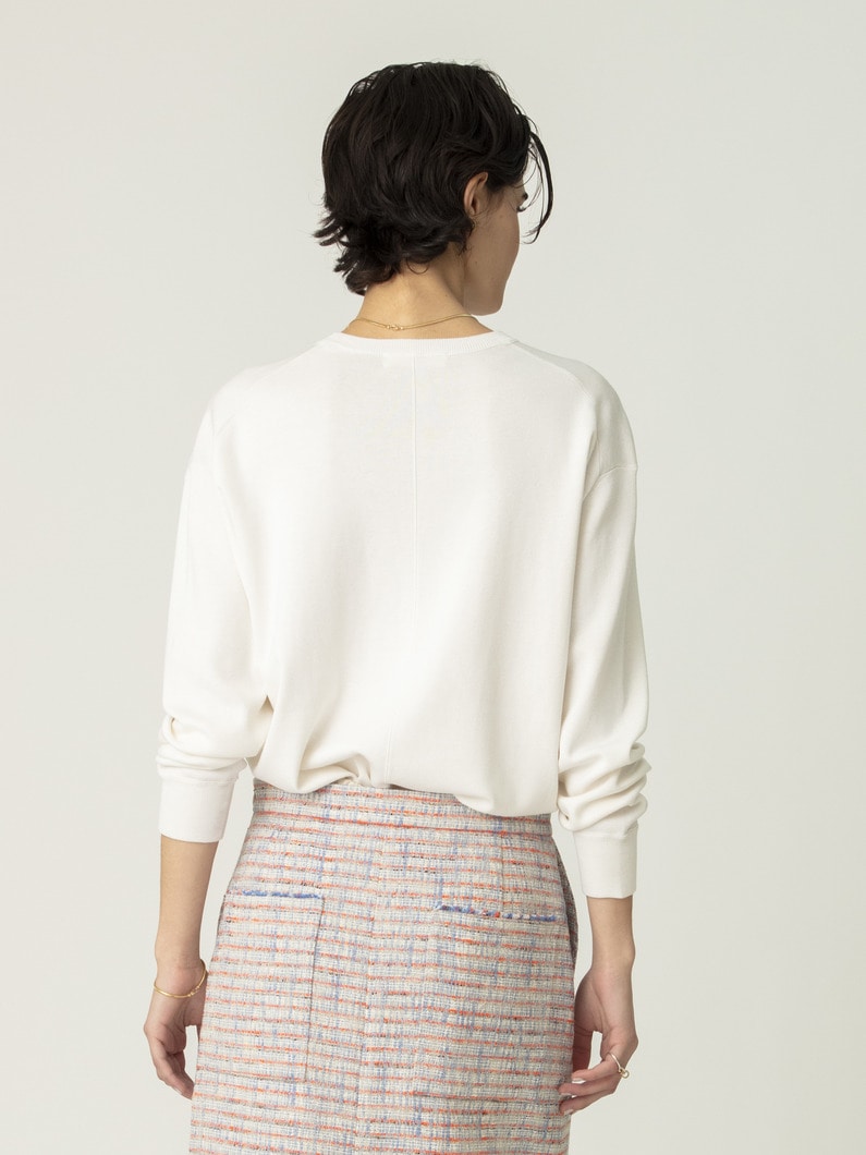 シルク コットン ハイゲージ ニット プルオーバー（ホワイト/ネイビー） 詳細画像 white 3