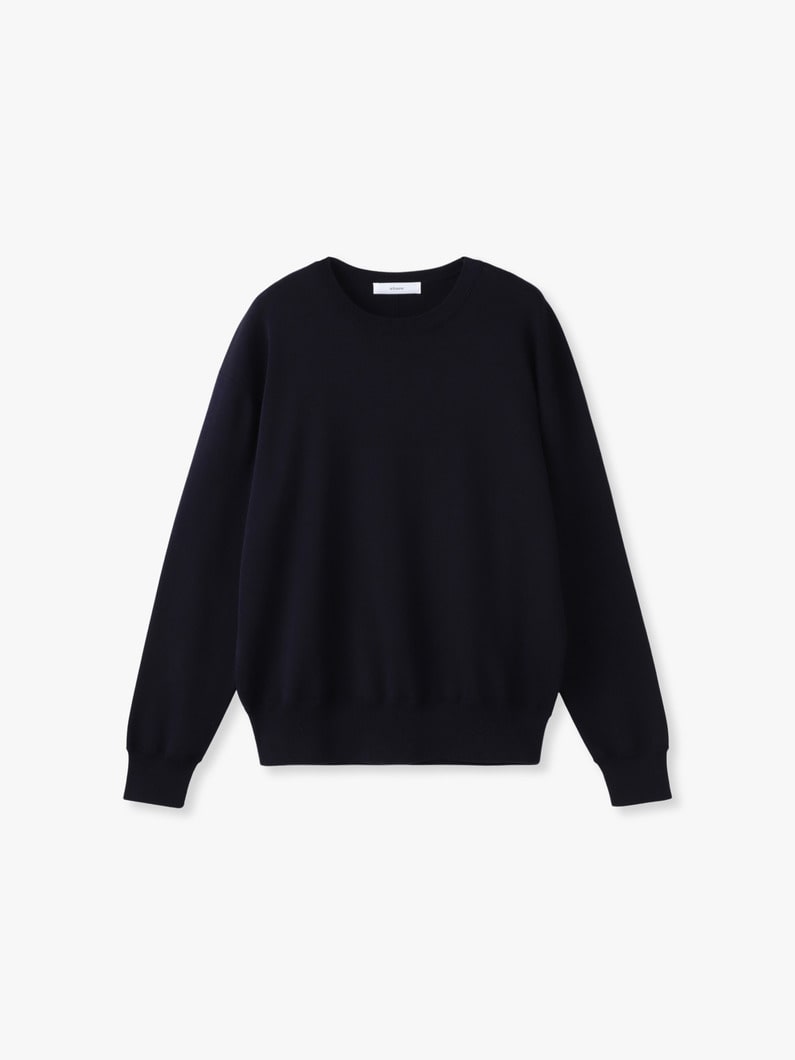 シルク コットン ハイゲージ ニット プルオーバー（ホワイト/ネイビー） 詳細画像 navy