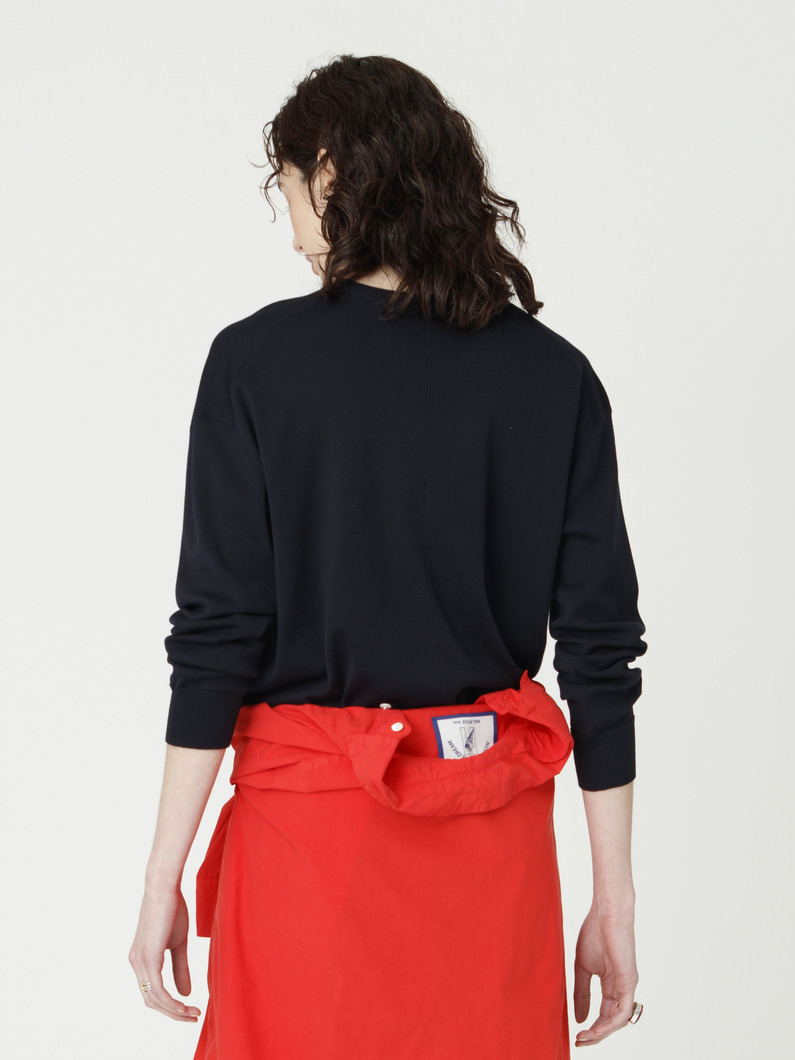 シルク コットン ハイゲージ ニット プルオーバー（ホワイト/ネイビー） 詳細画像 navy 2