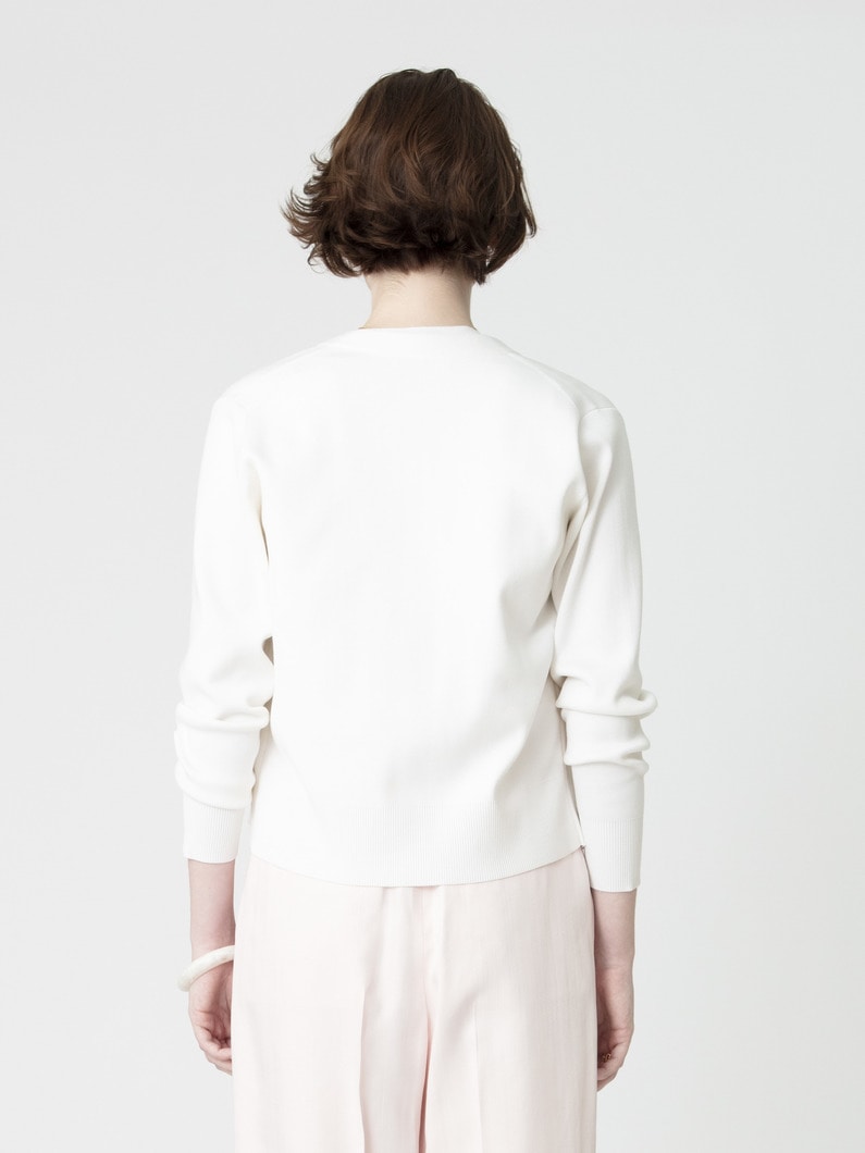 シルク コットン ハイゲージ ニット カーディガン（ホワイト/ネイビー） 詳細画像 white 2