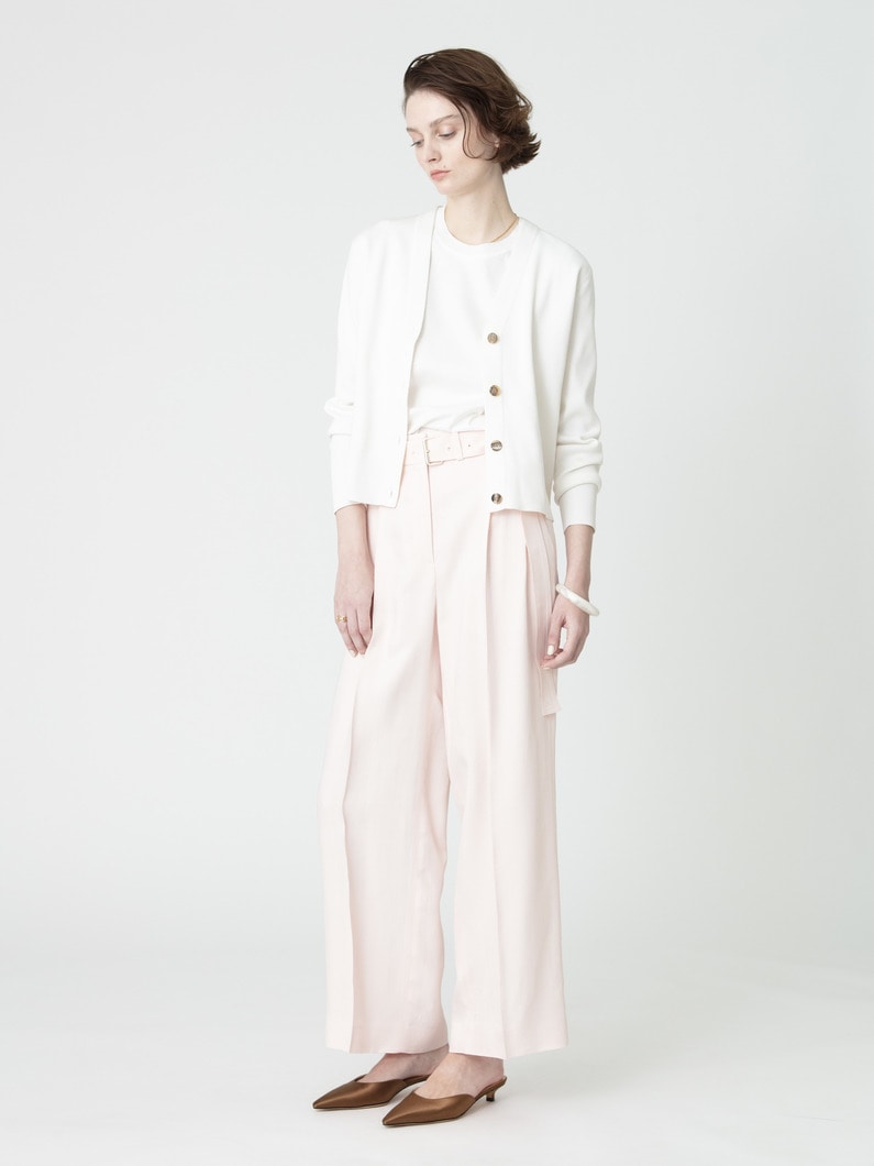 シルク コットン ハイゲージ ニット カーディガン（ホワイト/ネイビー） 詳細画像 white 3