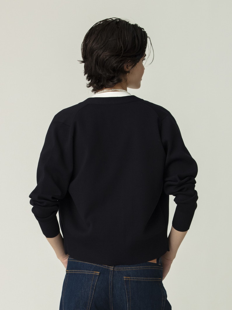 シルク コットン ハイゲージ ニット カーディガン（ホワイト/ネイビー） 詳細画像 navy 3