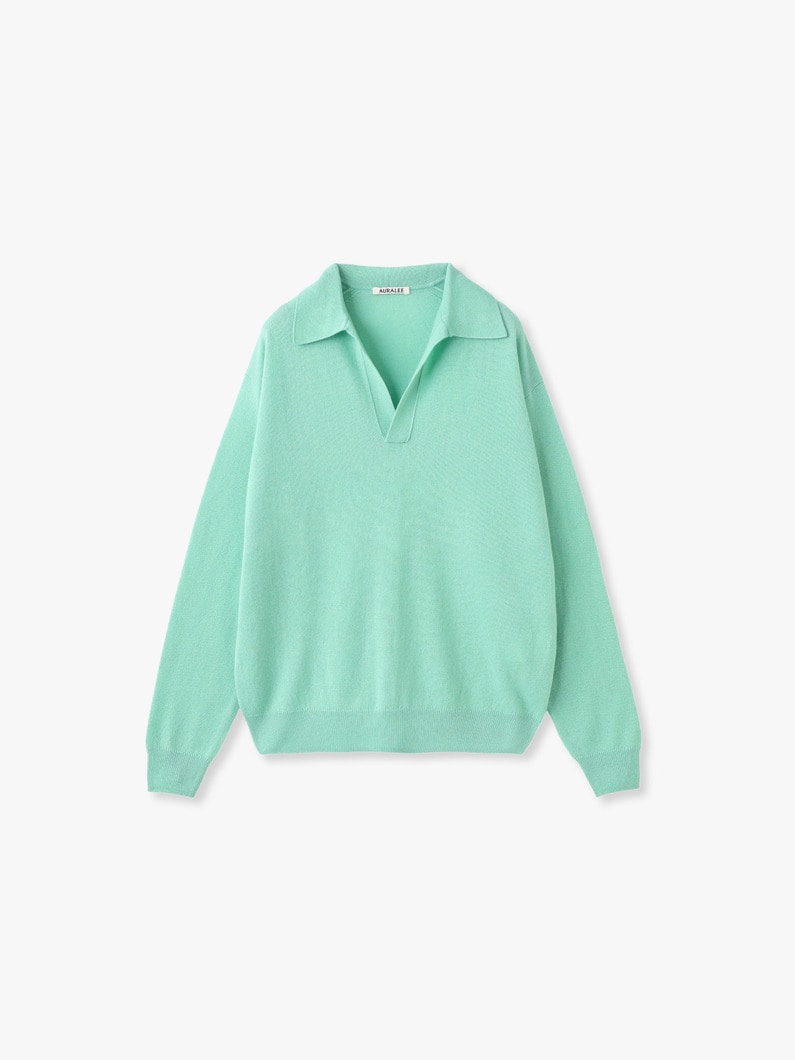 スーパーファイン カシミア シルク ニット スキッパー ポロトップ 詳細画像 green 1