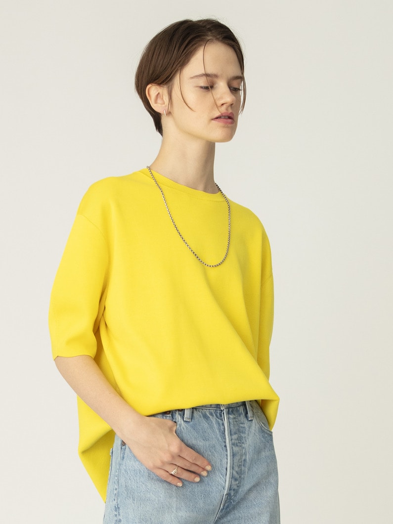 シルク コットン ハイゲージ ニット トップ（イエロー/ブルー） 詳細画像 yellow