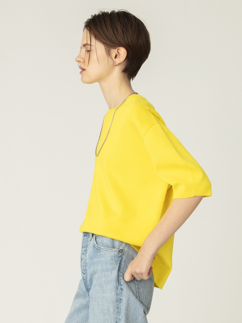 シルク コットン ハイゲージ ニット トップ（イエロー/ブルー） 詳細画像 yellow 2