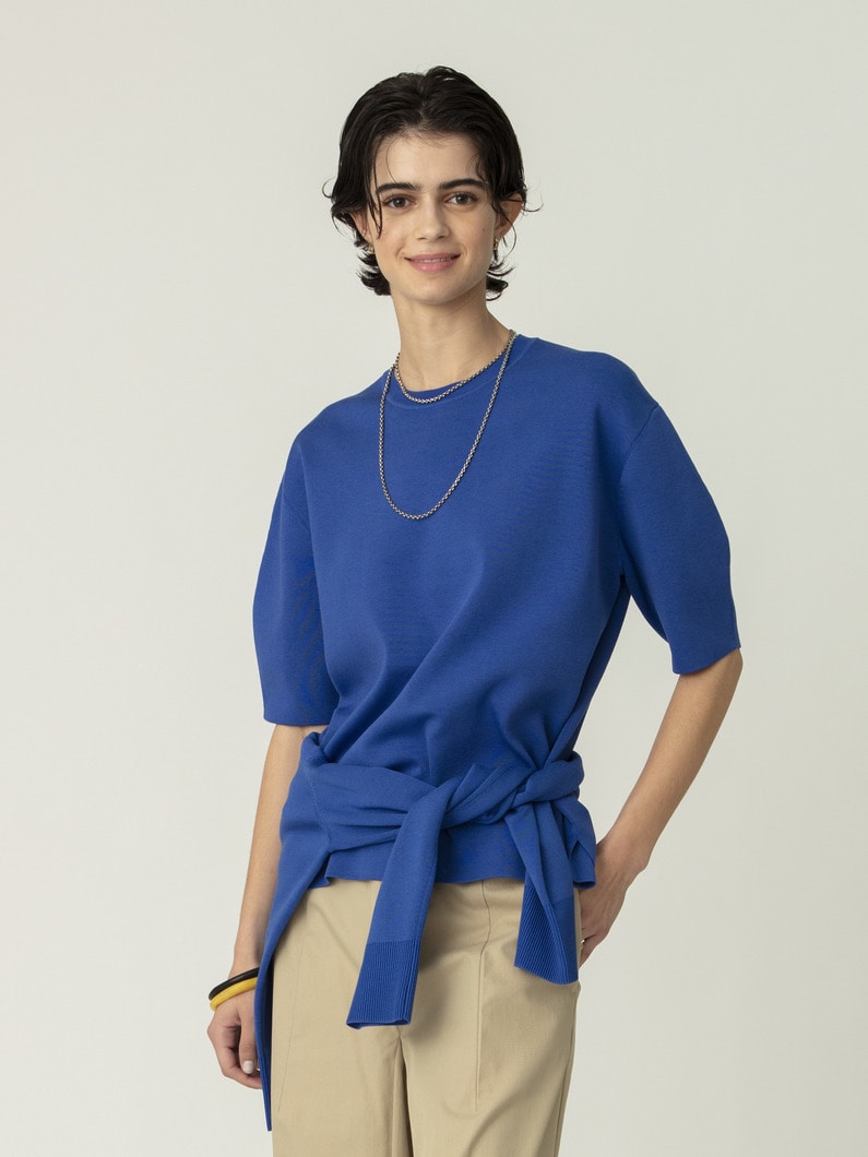 シルク コットン ハイゲージ ニット トップ（イエロー/ブルー） 詳細画像 blue 1