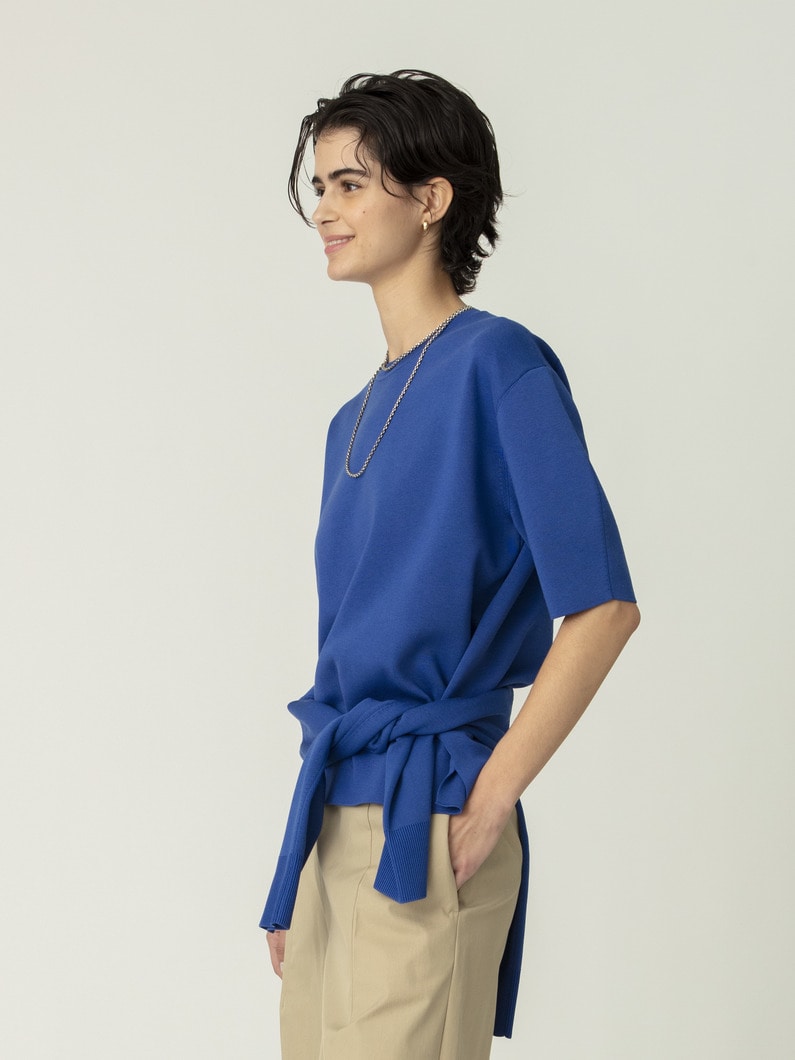 シルク コットン ハイゲージ ニット トップ（イエロー/ブルー） 詳細画像 blue 2