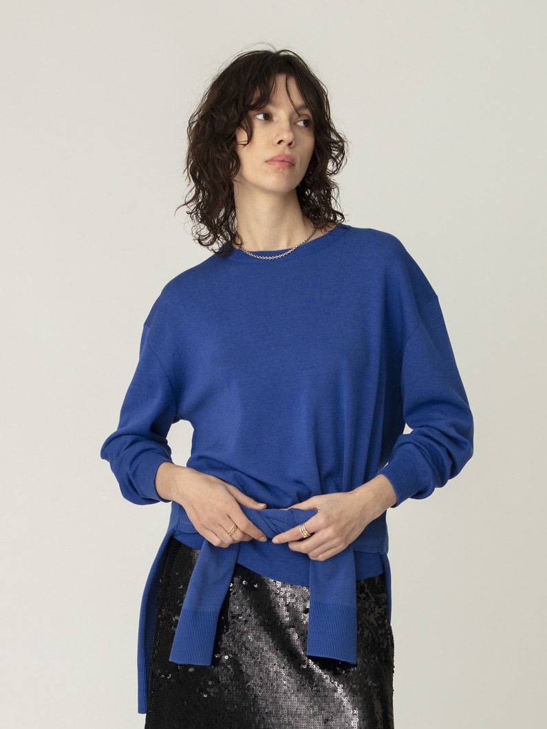 シルク コットン ハイゲージ ニット プルオーバー（イエロー/ブルー） 詳細画像 blue