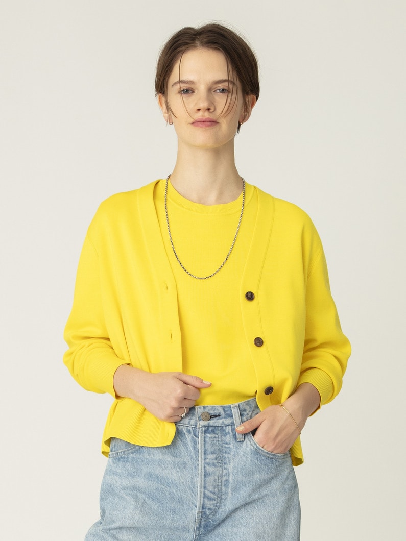 シルク コットン ハイゲージ ニット カーディガン（イエロー/ブルー） 詳細画像 yellow 1