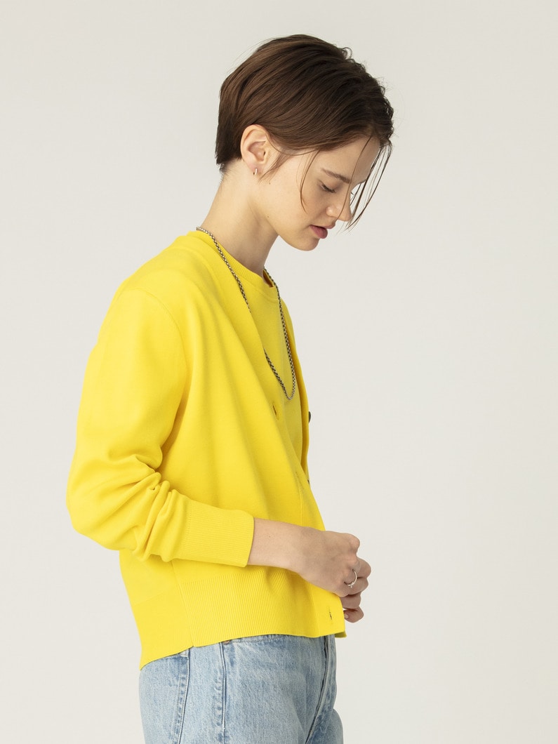 シルク コットン ハイゲージ ニット カーディガン（イエロー/ブルー） 詳細画像 yellow 2
