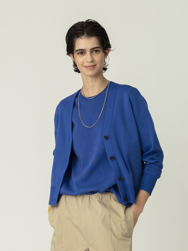 シルク コットン ハイゲージ ニット カーディガン（イエロー/ブルー） 詳細画像 blue