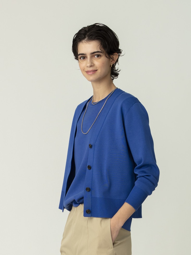 シルク コットン ハイゲージ ニット カーディガン（イエロー/ブルー） 詳細画像 blue 2