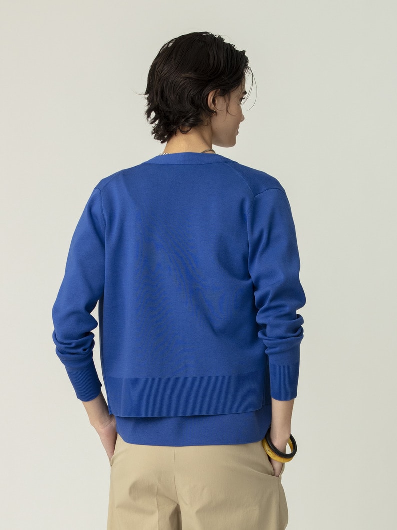 シルク コットン ハイゲージ ニット カーディガン（イエロー/ブルー） 詳細画像 blue 3