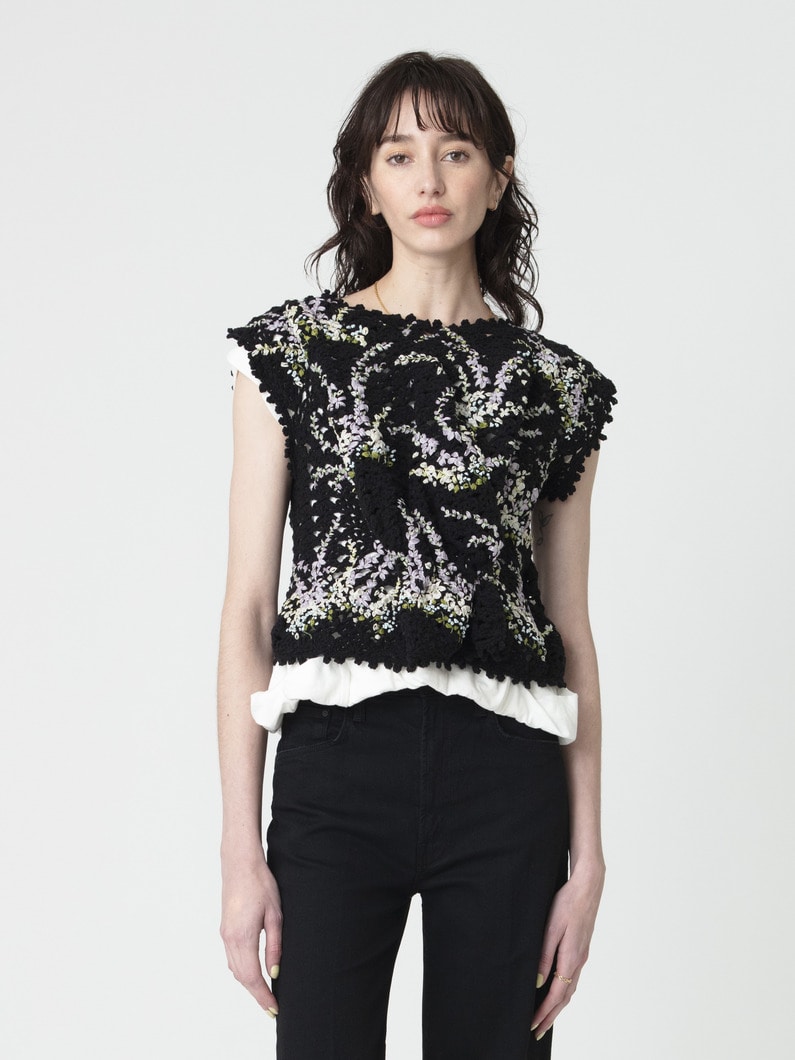 フラワー エンブロイデッド  スリーブレス ニットトップ 詳細画像 black 1