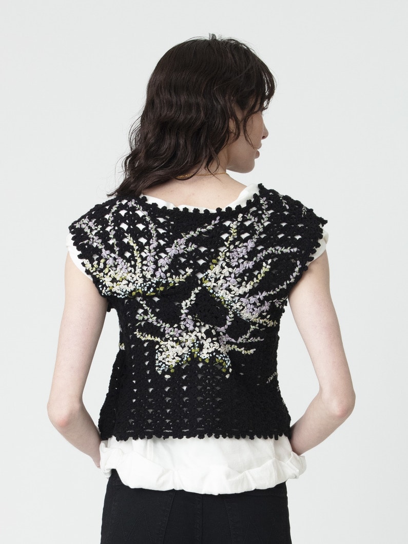 フラワー エンブロイデッド  スリーブレス ニットトップ 詳細画像 black 2