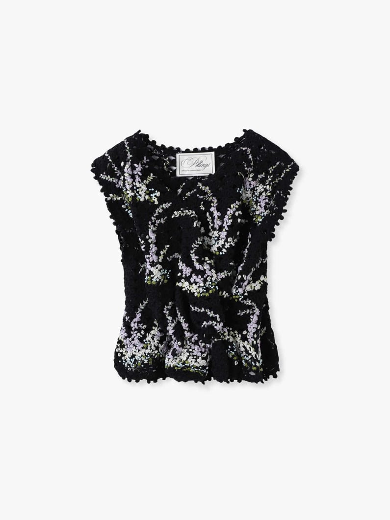 フラワー エンブロイデッド  スリーブレス ニットトップ 詳細画像 black 4