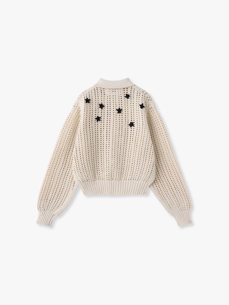 クロシェスター 7G メッシュ ポロカラー カーディガン 詳細画像 off white 1