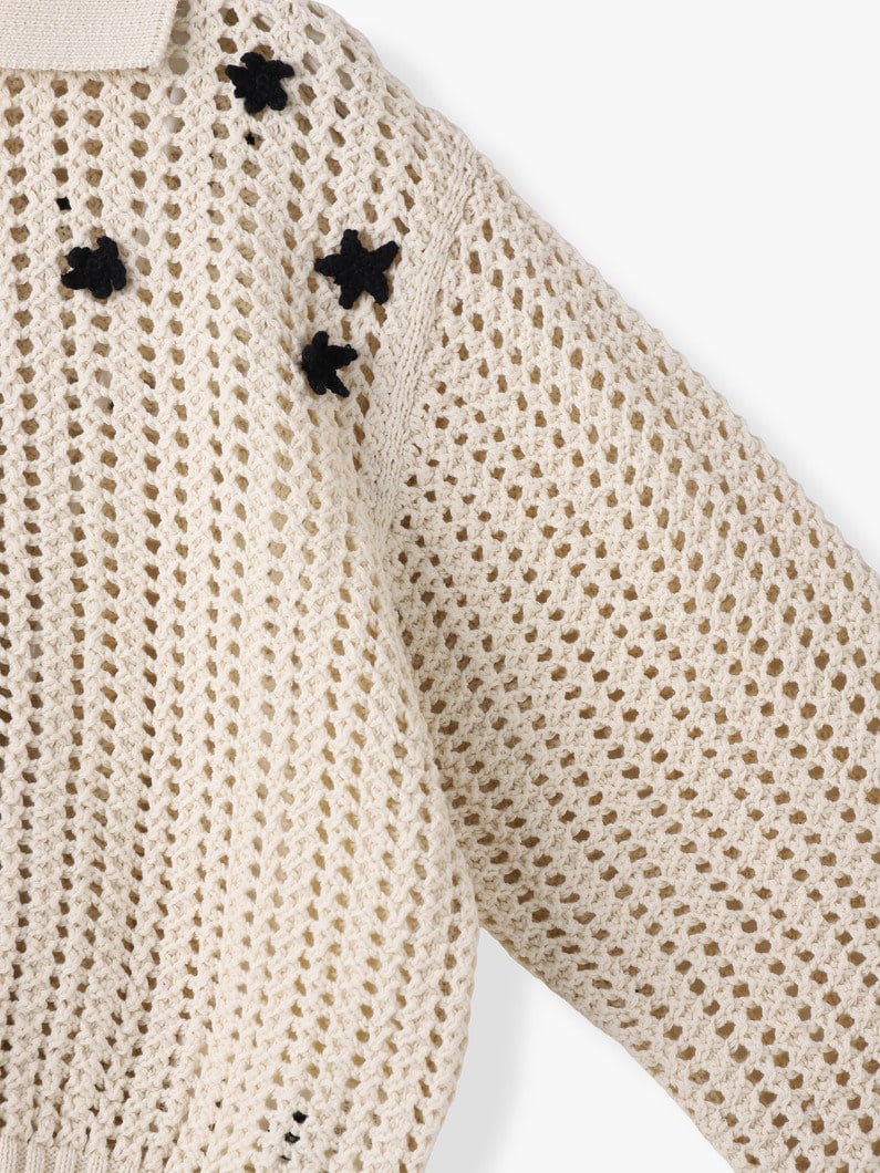 クロシェスター 7G メッシュ ポロカラー カーディガン 詳細画像 off white 2