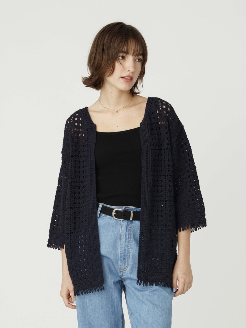 レースワーク ロング カーディガン 詳細画像 navy 1