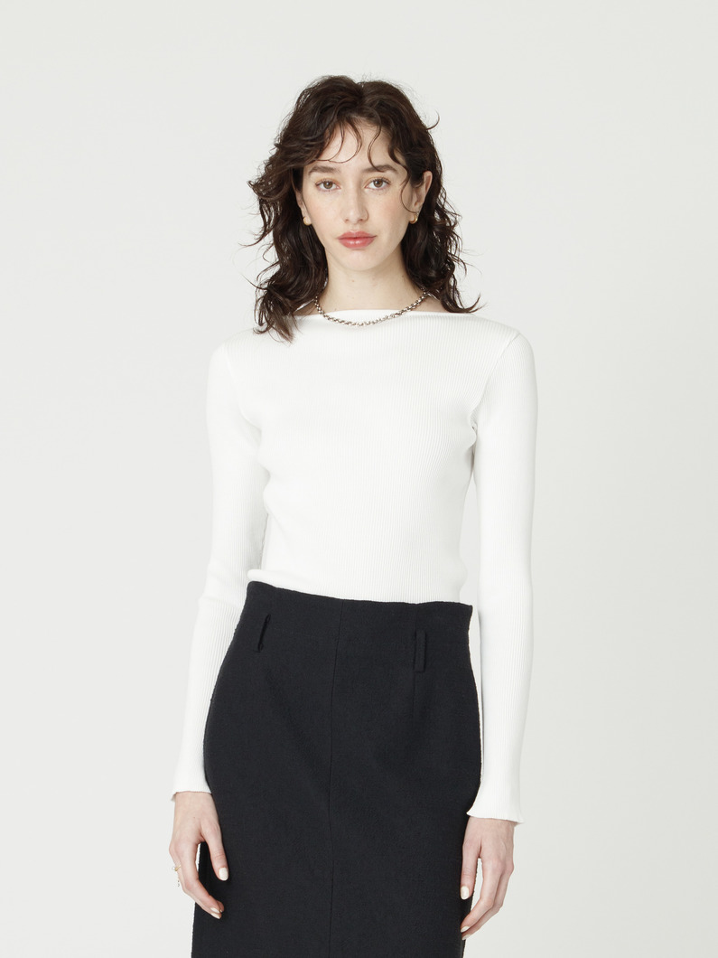 ギザボートネック プルオーバー（ホワイト/イエロー/ライトブルー/ネイビー） 詳細画像 white