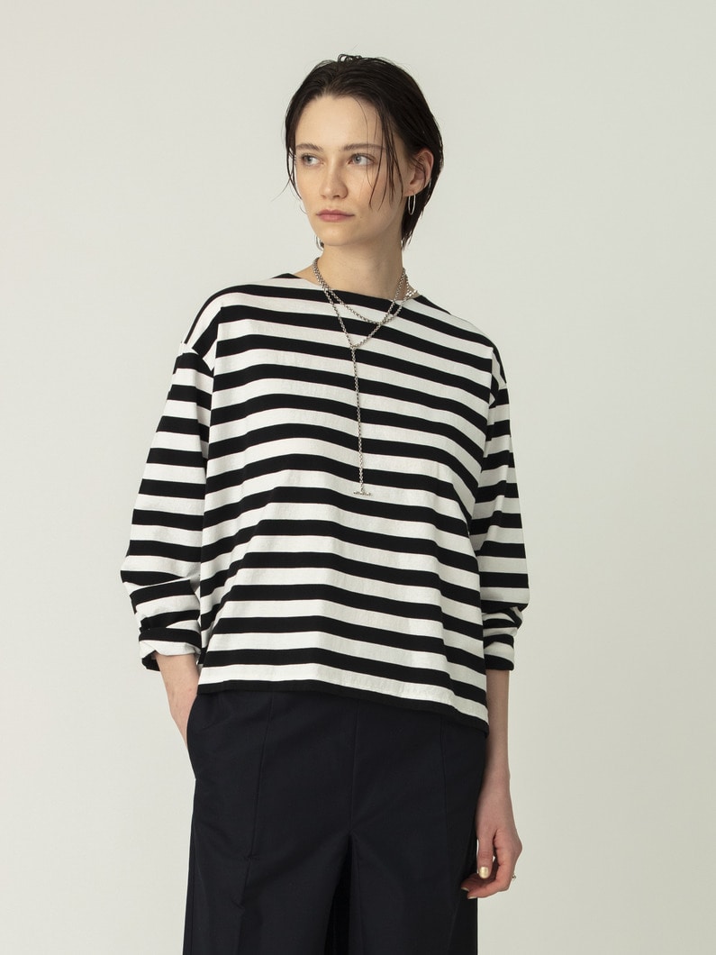 オーガニックコットン ストライプ ロングスリーブティー 詳細画像 black