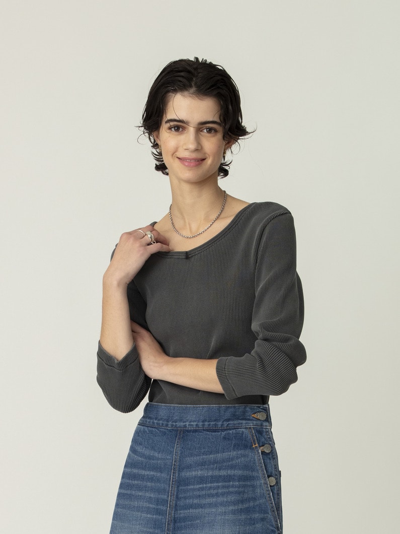 ピグメント リブ ワイドネック プルオーバー 詳細画像 charcoal gray