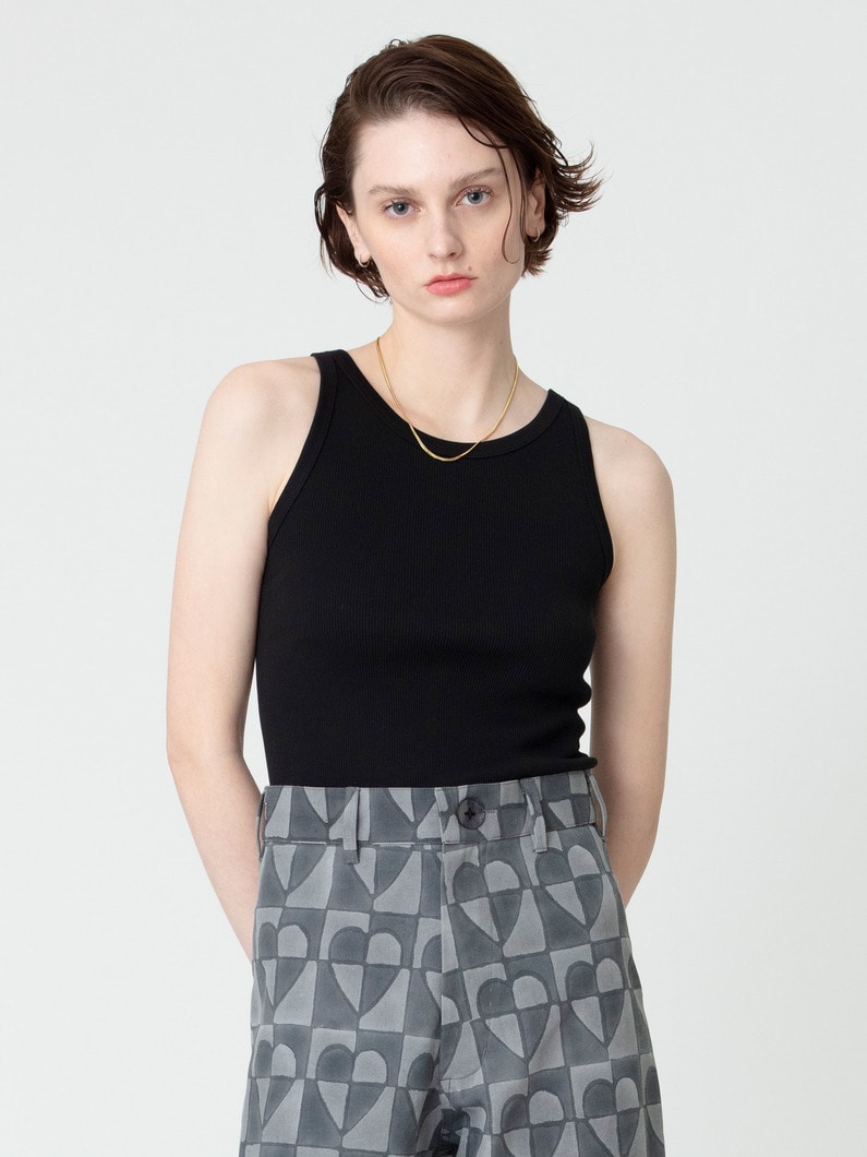 リブ スリーブレス トップ（ホワイト/ブラック） 詳細画像 black 1