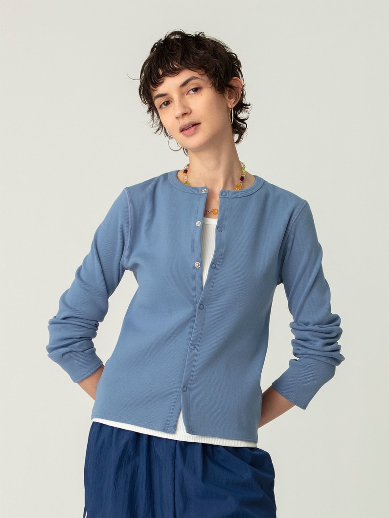 リブ カーディガン（ホワイト/グリーン/ブルー） 詳細画像 blue