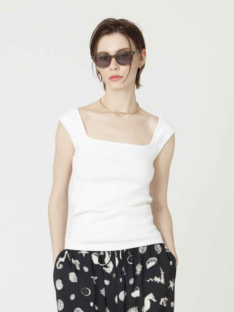 ベアリブ スリーブレス トップ（オフホワイト/ブラック/ブルー） 詳細画像 off white