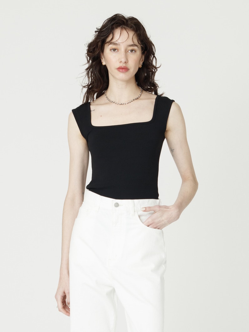 ベアリブ スリーブレス トップ（オフホワイト/ブラック/ブルー） 詳細画像 black