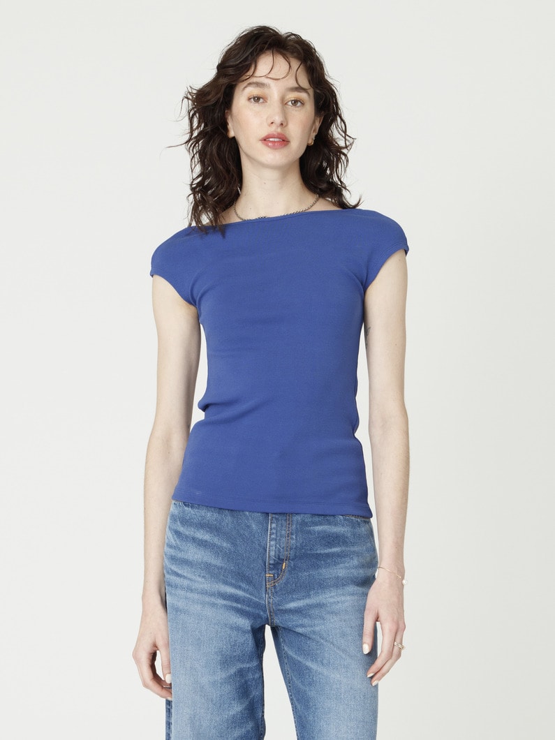 ベアリブ フレンチスリーブ トップ（オフホワイト/ブラック/ブルー） 詳細画像 blue 1