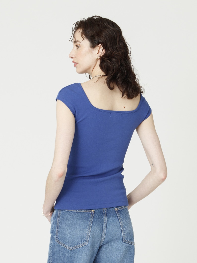 ベアリブ フレンチスリーブ トップ（オフホワイト/ブラック/ブルー） 詳細画像 blue 2