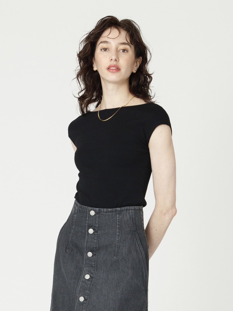 ベアリブ フレンチスリーブ トップ（オフホワイト/ブラック/ブルー） 詳細画像 black