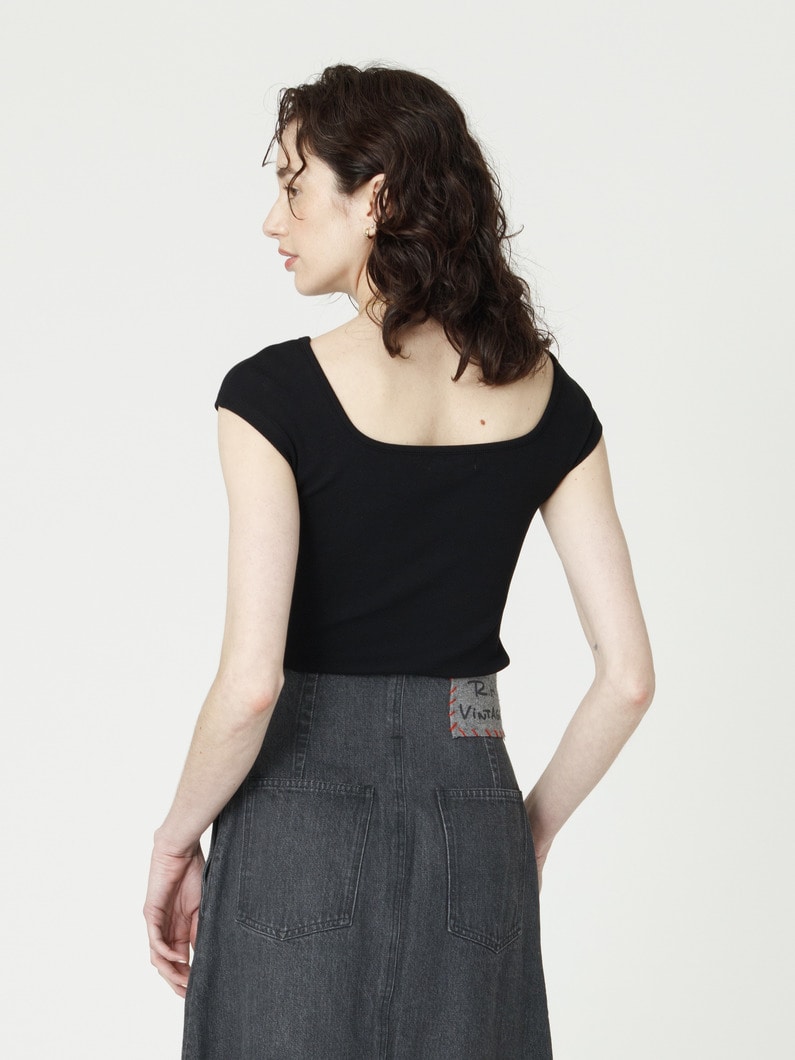 ベアリブ フレンチスリーブ トップ（オフホワイト/ブラック/ブルー） 詳細画像 black 2