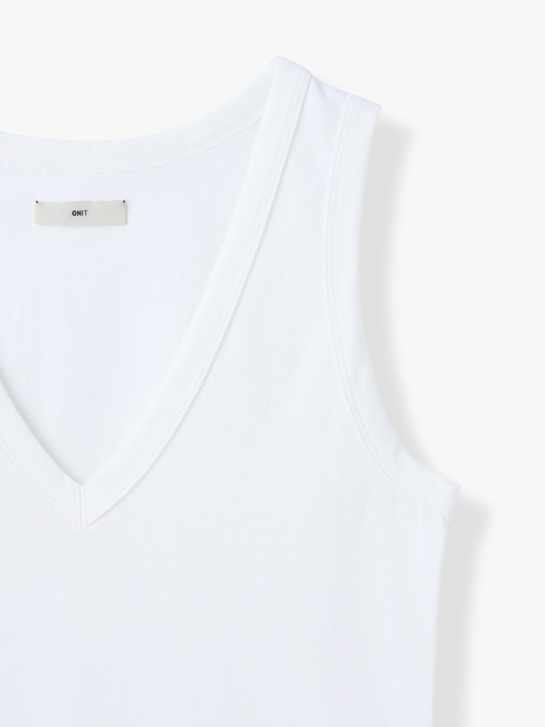 アメリカン ドライコットン Vネック スリーブレス トップ 詳細画像 white 2