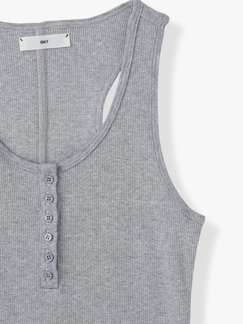 リブ ヘンリーネック スリーブレス トップ 詳細画像 gray 2