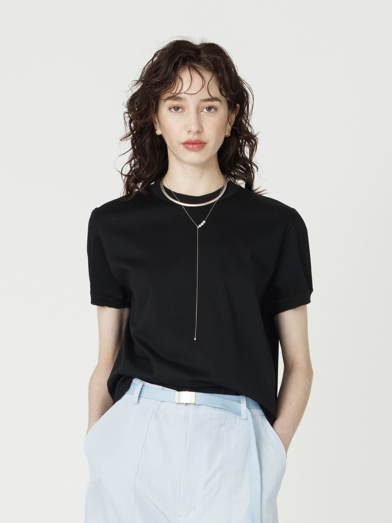 コットンポンチ ニットカラー ティー（ホワイト/ブラック） 詳細画像 black