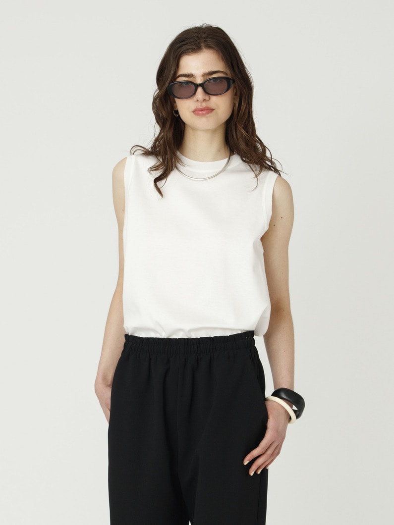 コットンポンチ ニットカラー スリーブレス トップ（ホワイト/ブラック） 詳細画像 white 1