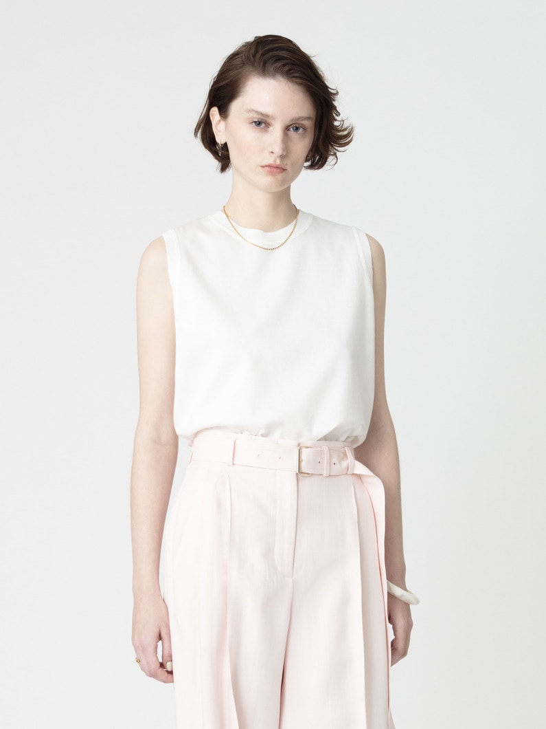 コットンポンチ ニットカラー スリーブレス トップ（ホワイト/ブラック） 詳細画像 white 3