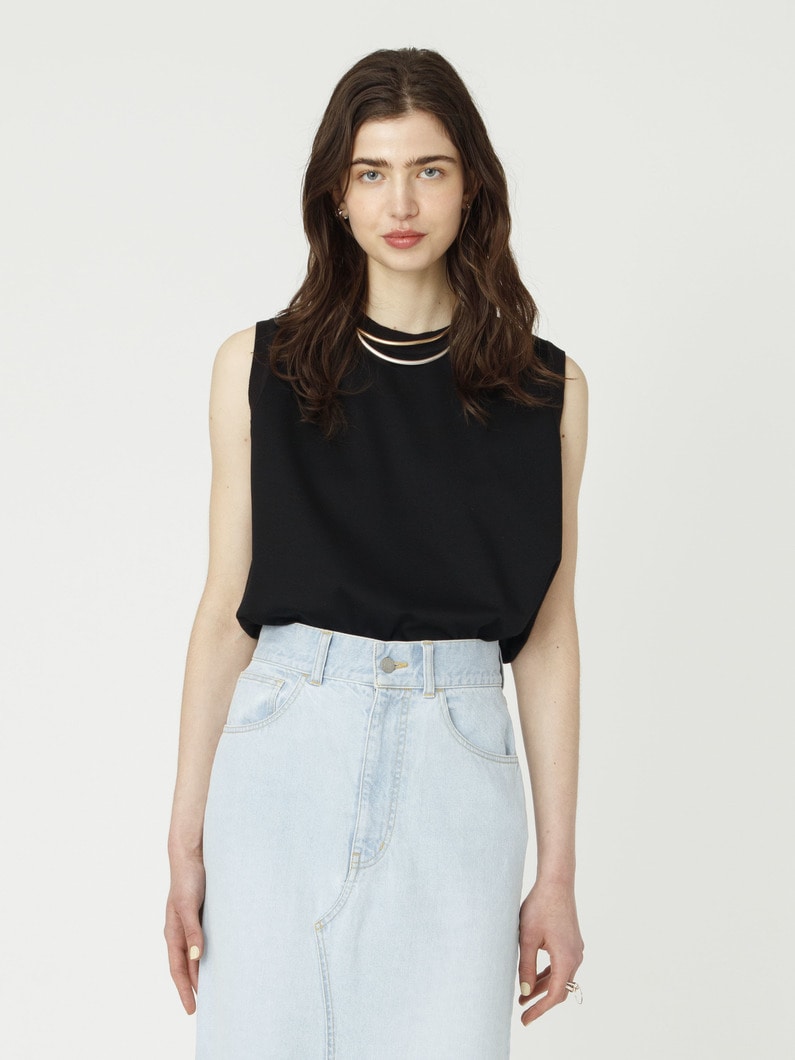 コットンポンチ ニットカラー スリーブレス トップ（ホワイト/ブラック） 詳細画像 black