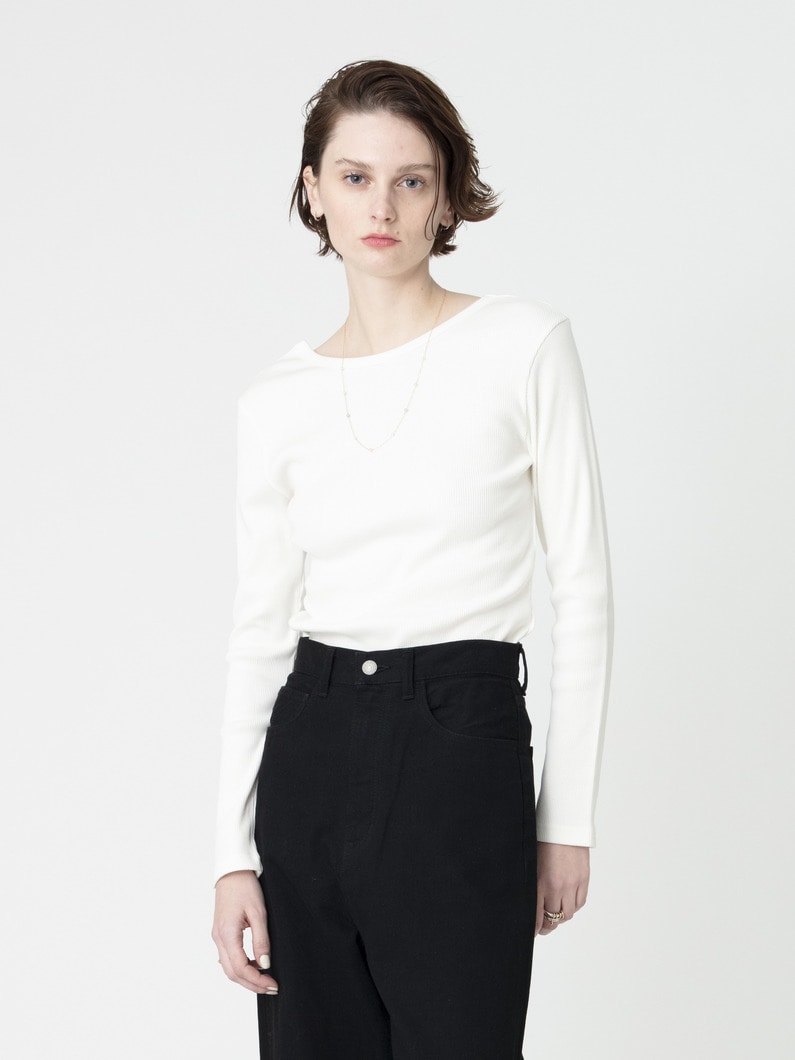 リブ ロングスリーブ トップ（ホワイト/ブラック/ピンク） 詳細画像 white 1