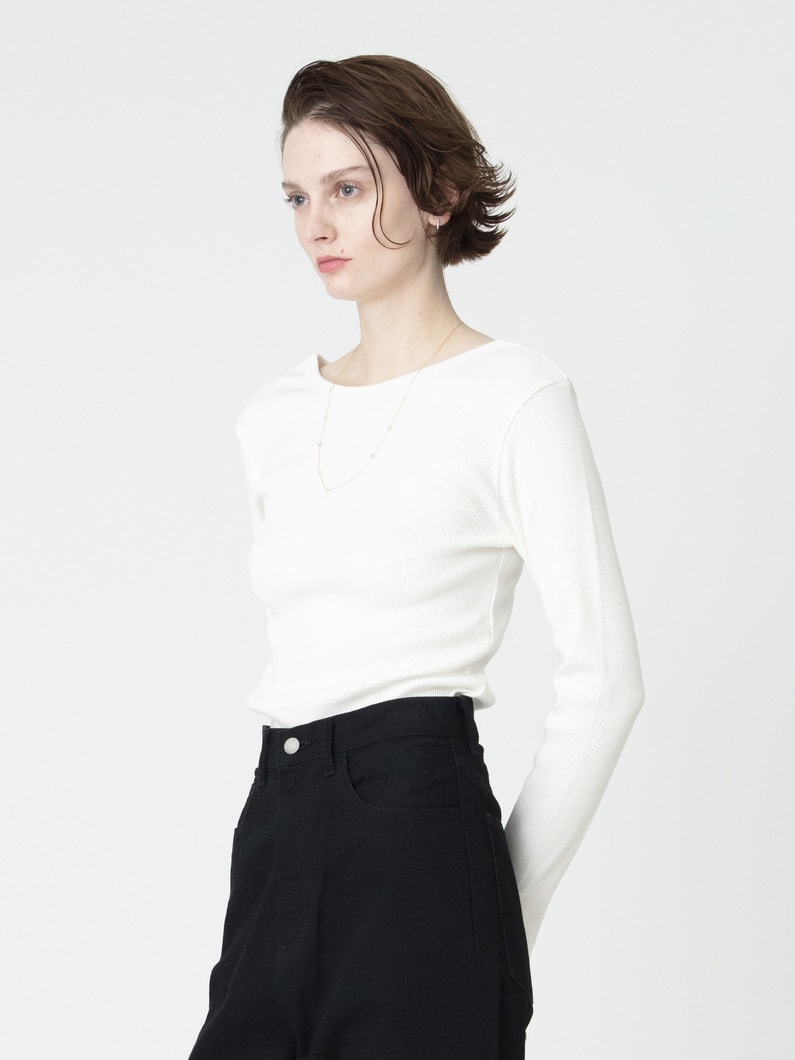 リブ ロングスリーブ トップ（ホワイト/ブラック/ピンク） 詳細画像 white 2