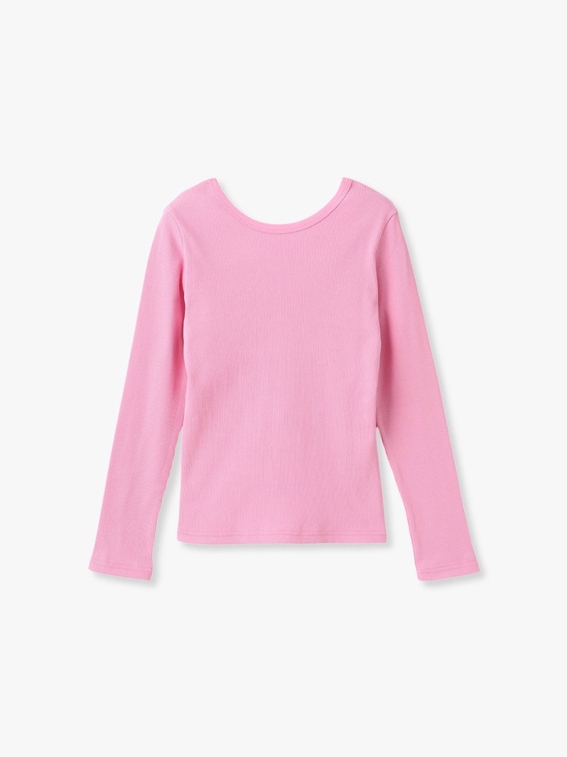 リブ ロングスリーブ トップ（ホワイト/ブラック/ピンク） 詳細画像 pink