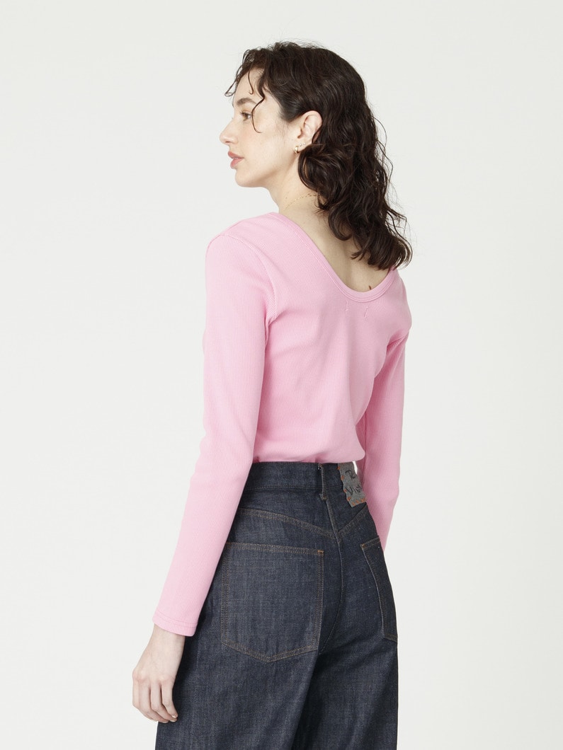 リブ ロングスリーブ トップ（ホワイト/ブラック/ピンク） 詳細画像 pink 2
