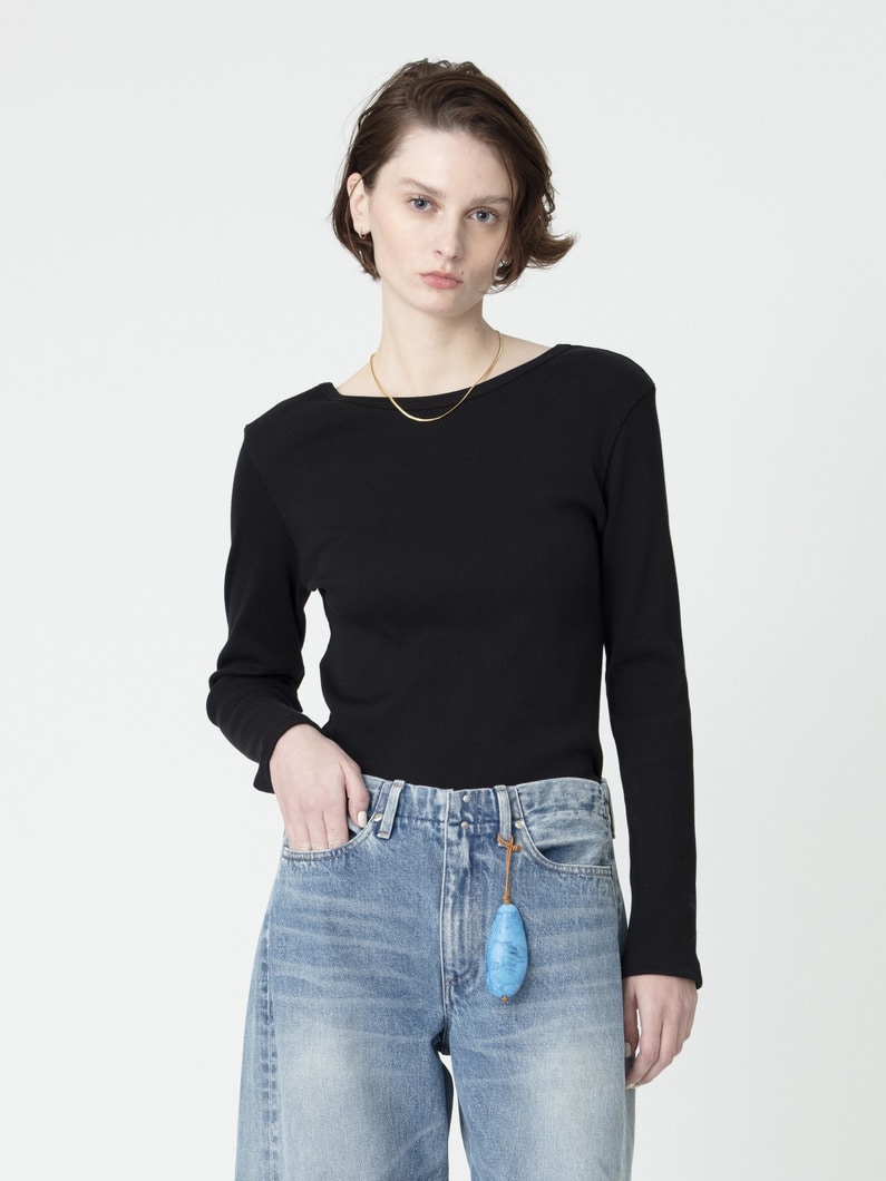 リブ ロングスリーブ トップ（ホワイト/ブラック/ピンク） 詳細画像 black