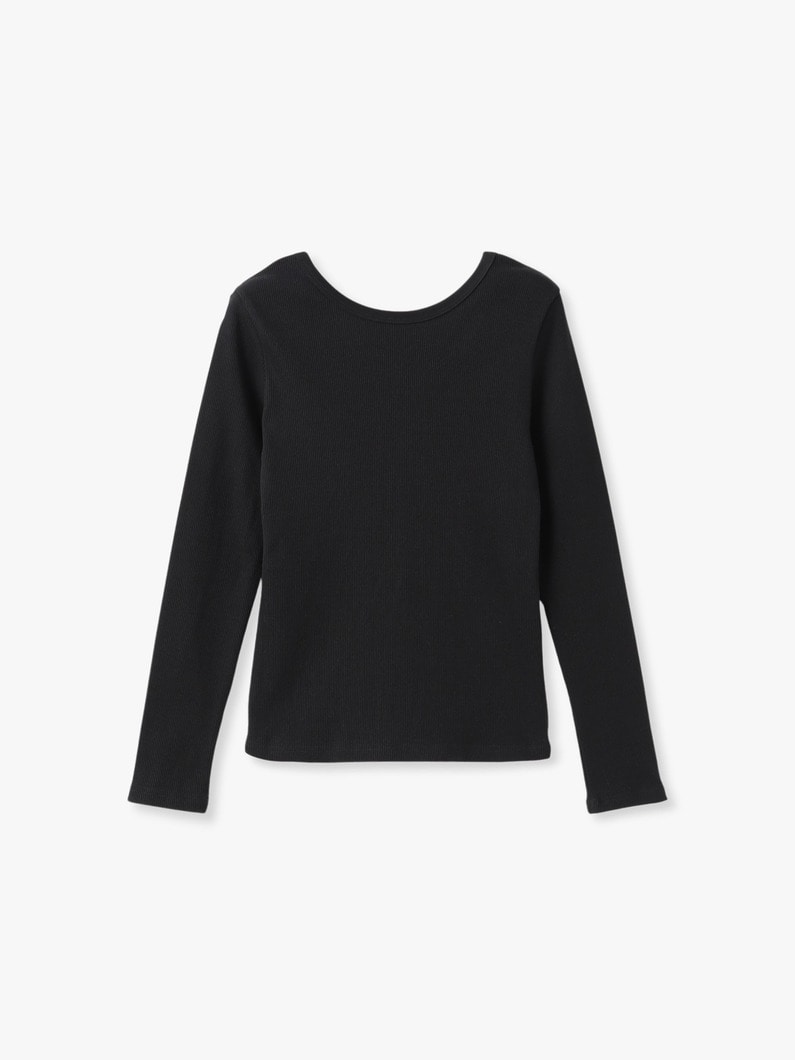 リブ ロングスリーブ トップ（ホワイト/ブラック/ピンク） 詳細画像 black 2