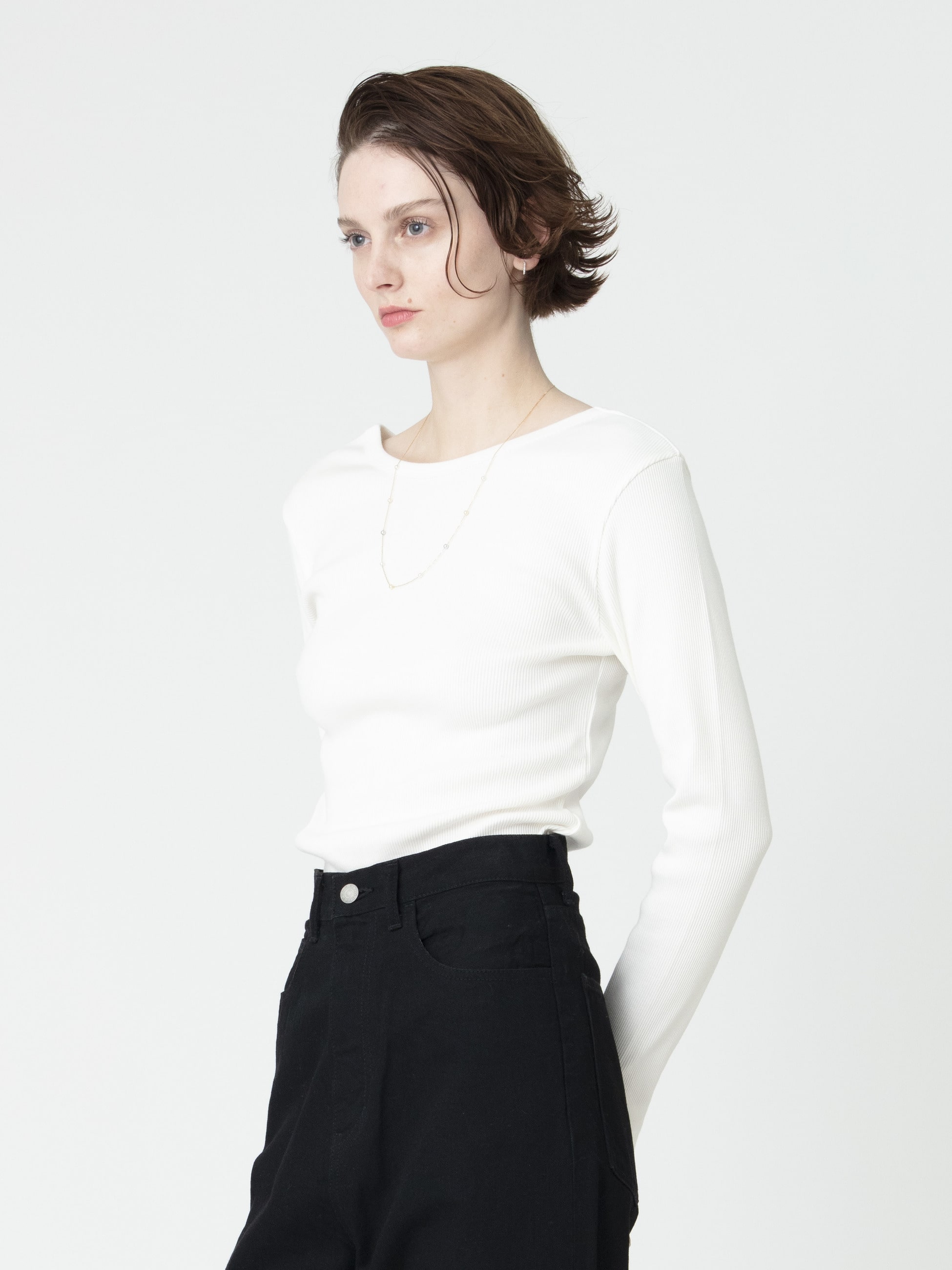 リブ ロングスリーブ トップ（ホワイト/ブラック/ピンク）｜Ron Herman