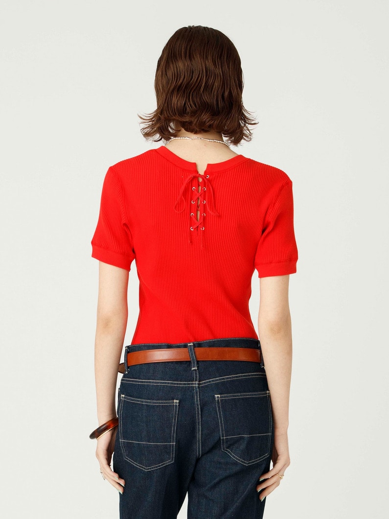 レースアップ ワイドリブ トップ 詳細画像 red 2