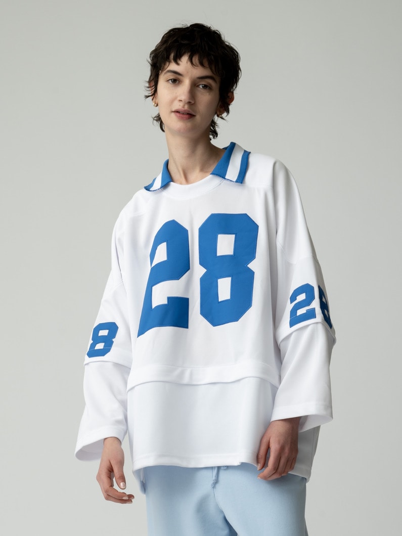 サーカ メイク セパレート スリーブ & ヘム ジャージートップ（ホワイト/ブルー） 詳細画像 white 1